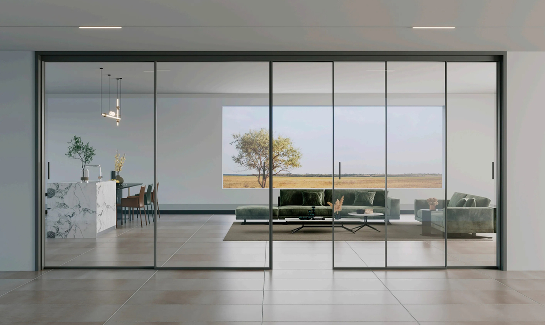 Slim Frame Aluminium Minimalis Pintu Geser Pintu Luar Untuk Villa Hotel Kantor Dapur Ruang Tamu