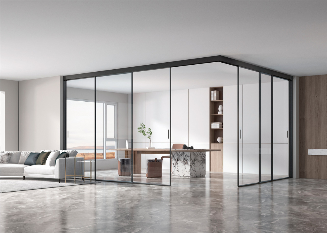 Slim Frame Aluminium Minimalis Pintu Geser Pintu Luar Untuk Villa Hotel Kantor Dapur Ruang Tamu