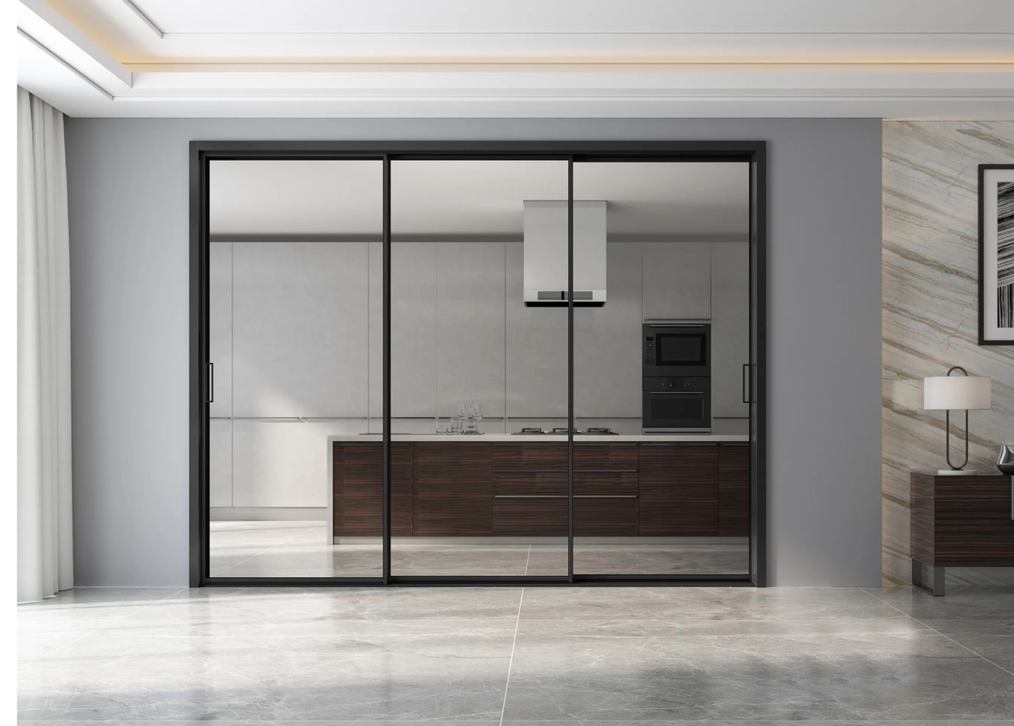 Slim Frame Aluminium Minimalis Pintu Geser Pintu Luar Untuk Villa Hotel Kantor Dapur Ruang Tamu